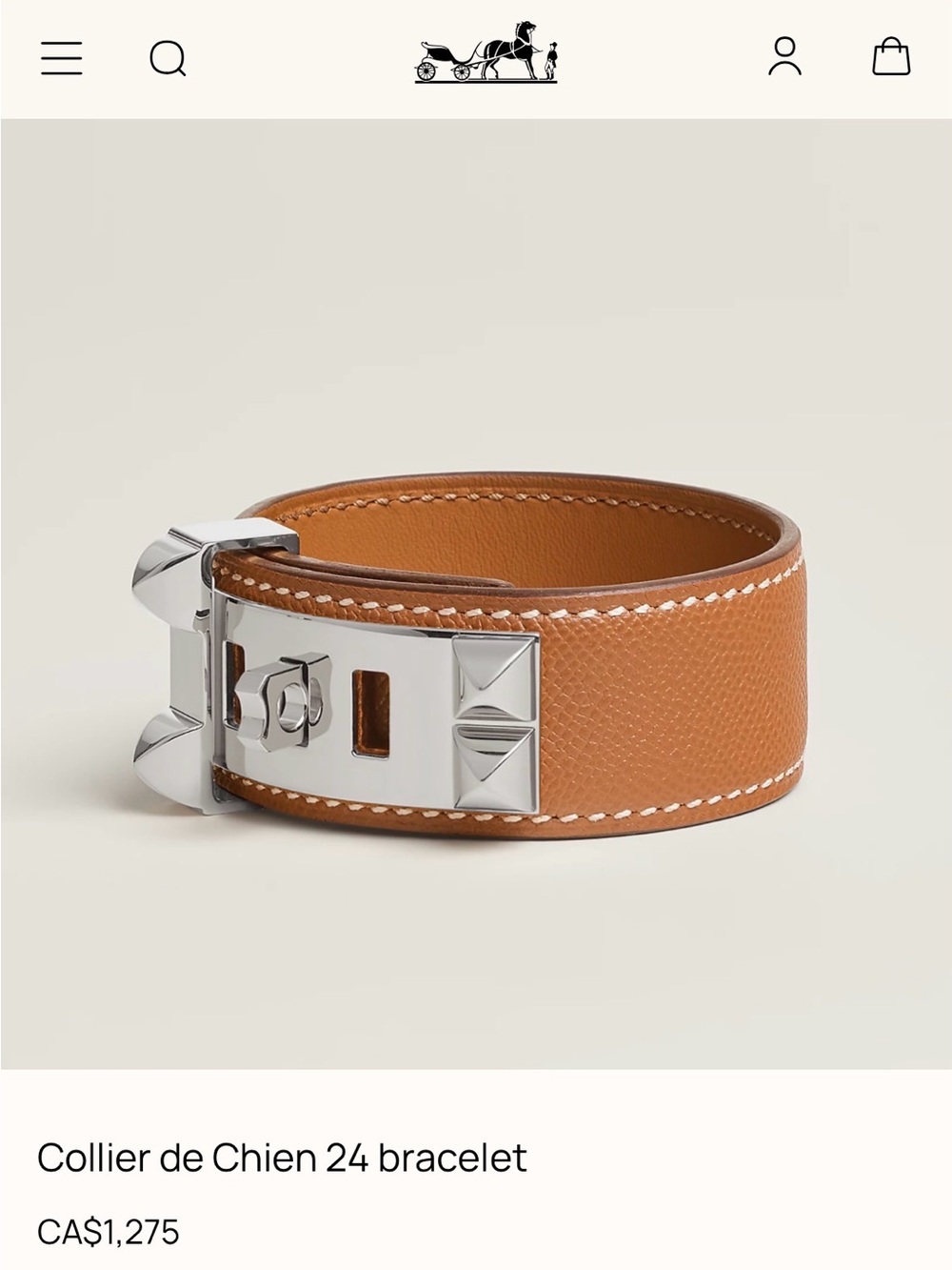 HERMÈS Collier de Chien 24 Bracelet – Orange Leather, Palladium Hardware, T2